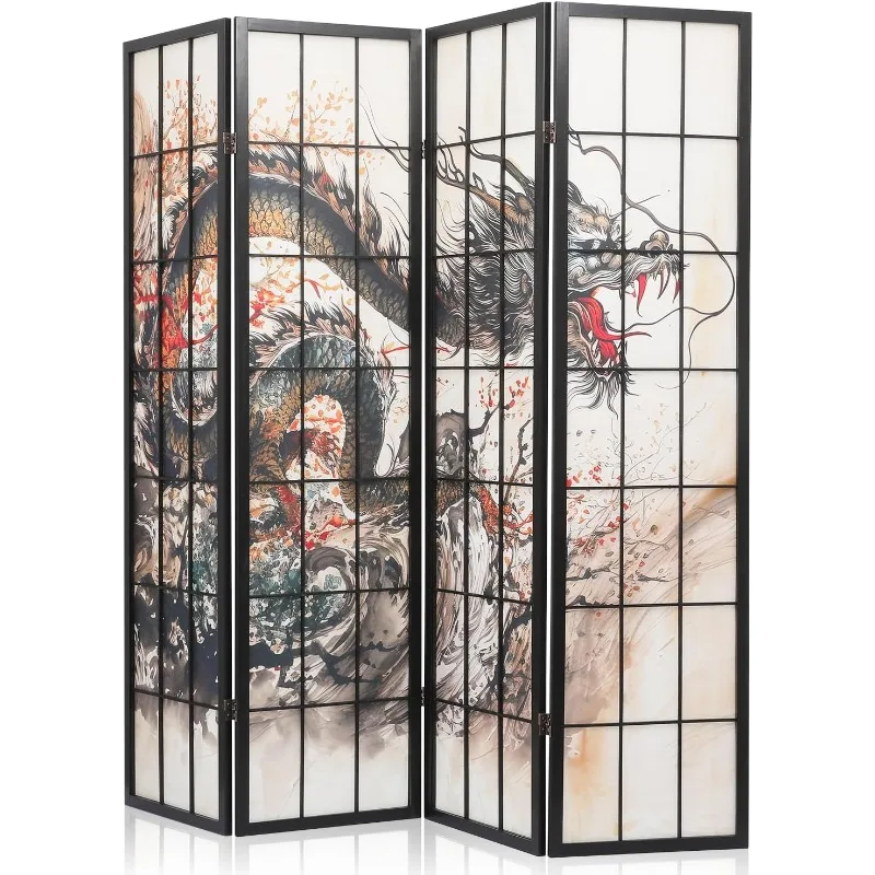 4 Panel Room Divider, 5.9 ft Wood Folding Privacy Screen for Room Separation and Stylish Home Decor, Freestanding Partition