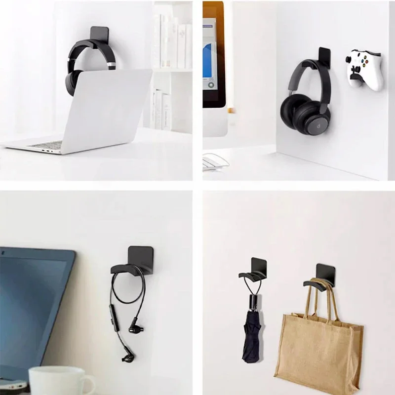 4Pcs Black Adhesive Headphone Stand Wall Mount, Self-Adhesive Headset Hanger Holder, Space-Saving, Sturdy & Durable, Ideal for Hanging Over-Ear Headphones, Gaming Headsets, Earphones & Accessories, Perfect for Desk, Bedside, Office & Home Use