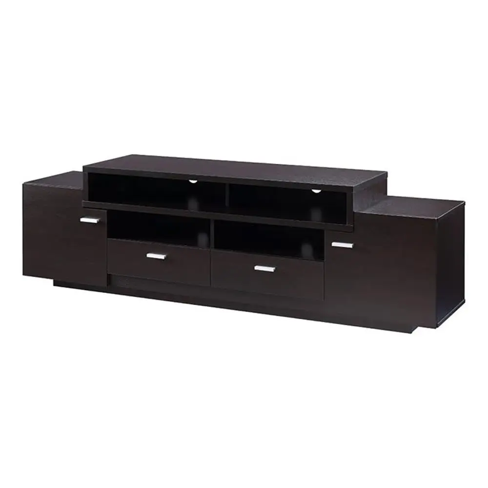 Contemporary Wood TV Stand 72in Cappuccino 2 Cabinets 2 Drawers 4 Shelves Living Room TVs up to 72in, Customized