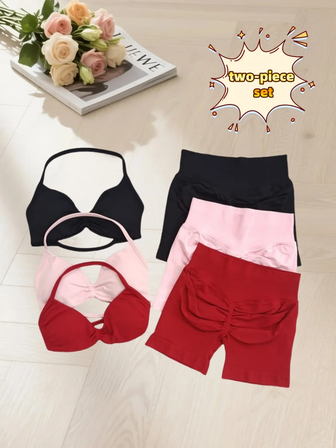

2-Piece 2025 Summer Fitness Set Women's Neck Vest High Waist Seamless Shorts Fitness Set Sportswear Fitness Set