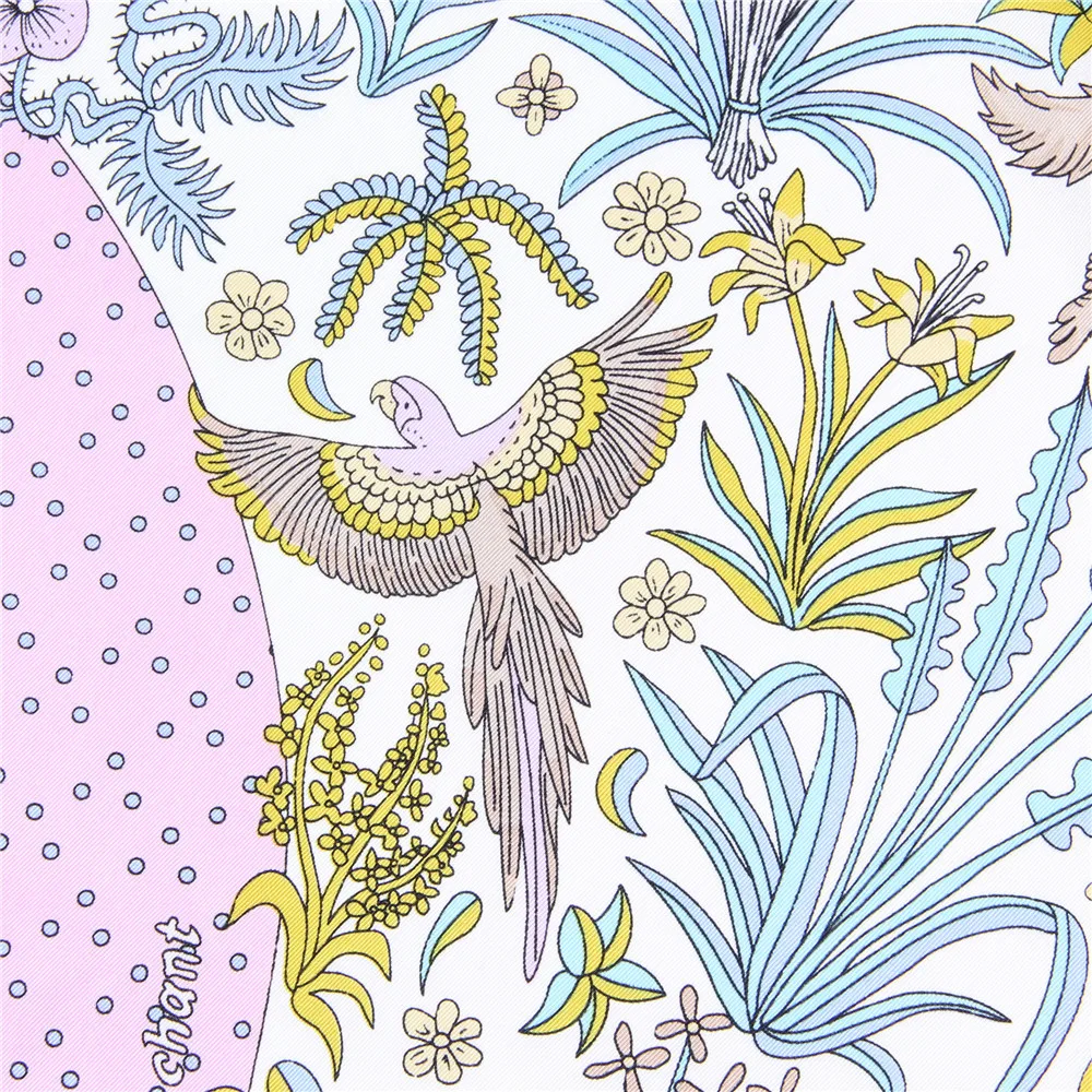 Manueller handgerollter Twill-Seidenschal für Damen, Konzertdruck, quadratische Schals, Wraps, Echarpes, gekräuselte Foulards, Femme, Bandana, Hijabs, 90 cm – Detail 16