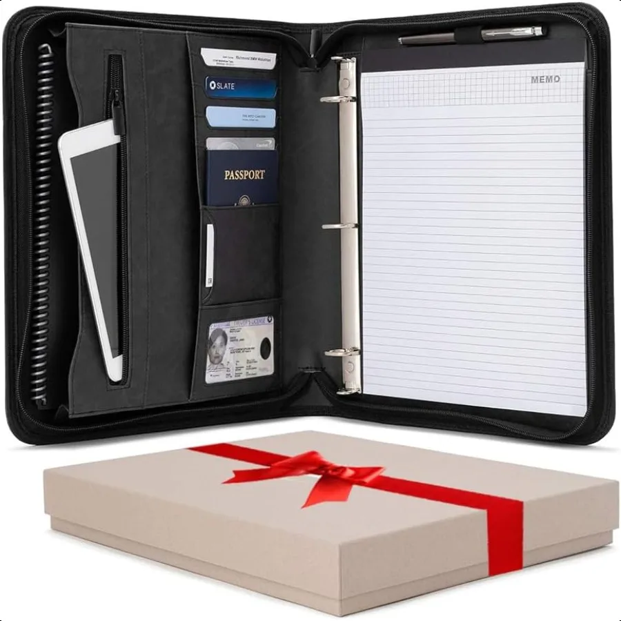 

Padfolio Binder Profional Faux Leather Travel Organizer Pouch for Tablet Documents Presentation Folders Zipper Closure Removabl