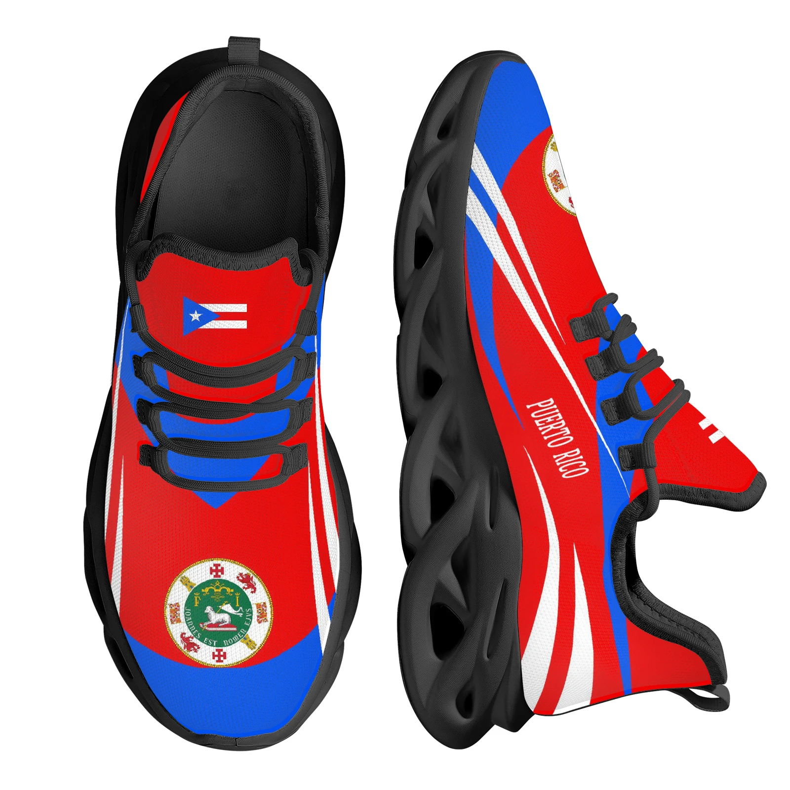 INSTANTARTS Red And Blue Puerto Rico Flag Design And National Emblem Printing Lightweight Lace-up Outdoor Sneakers Zapatos