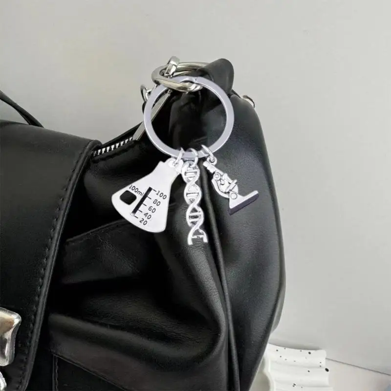 

C71F Sturdy Science Themed Keychain Charm Pendant Featuring Microscope and Flask