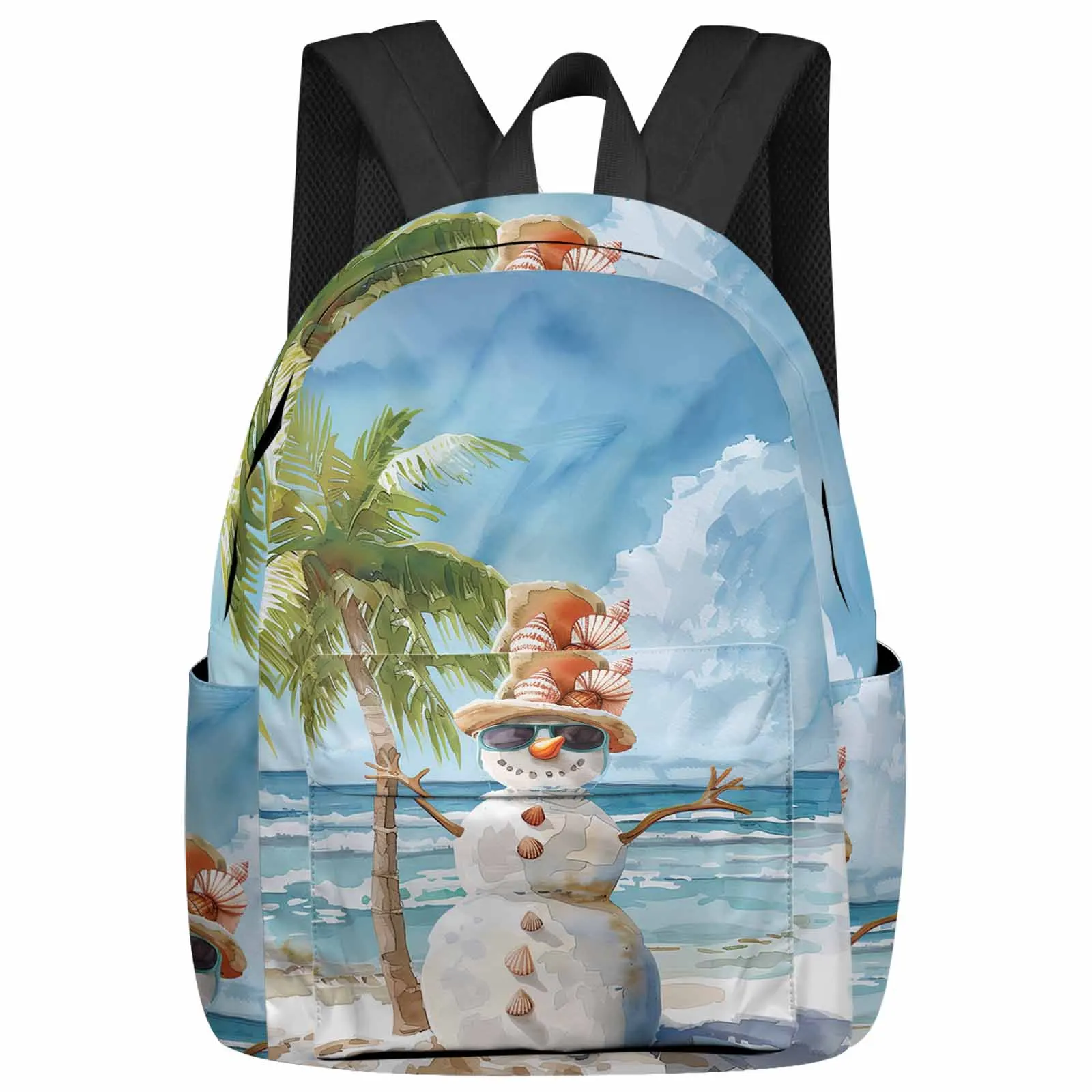 Snowman Beach Ocean Backpacks Custom Student School Bags Laptop Backpack Men Women Female Travel Mochila