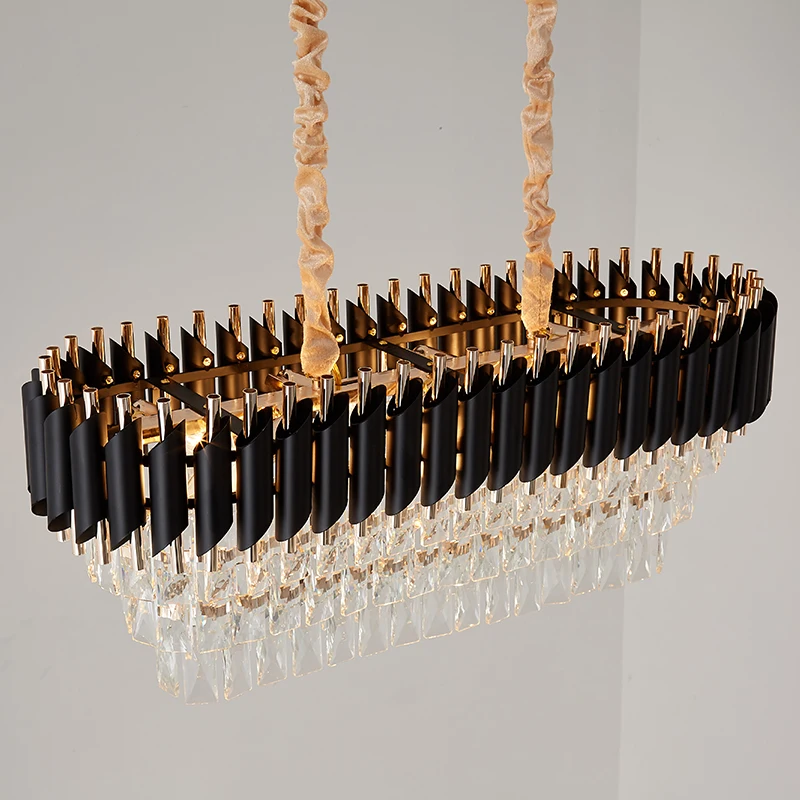 Modern Black Body Luxury Oval Crystal Chandelier New Arrival for Restaurant Lighting
