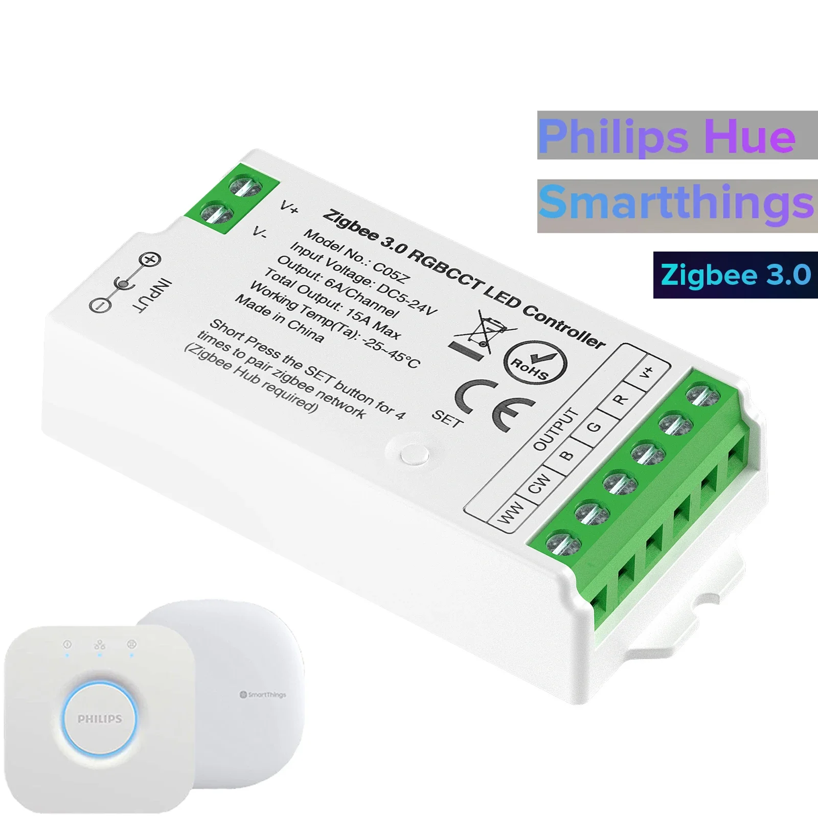 10P Zigbee-LED sterownik 5 w 1 3.0 RGBCCT RGBW WiFi 2.4GHz Hue bridge Tuya podwójny tryb wejścia inteligentne rzeczy Alexa Google wsparcie 5-24V