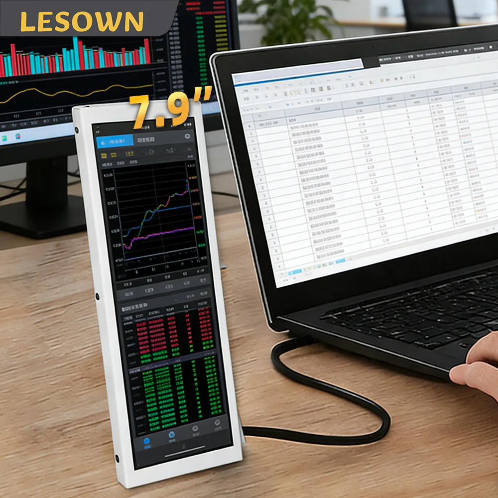 

LESOWN Portable Ultra Slim Monitor 7.9 Inch 400x1280 Stretched Bar Display External Secondary Monitor for Stock trading chart
