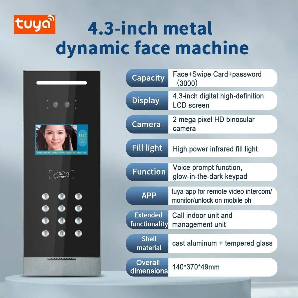 

DC61KRG-IC Facial Recognition Digital Building Visual Intercom Access Control System 4.3-inch LCD Screen