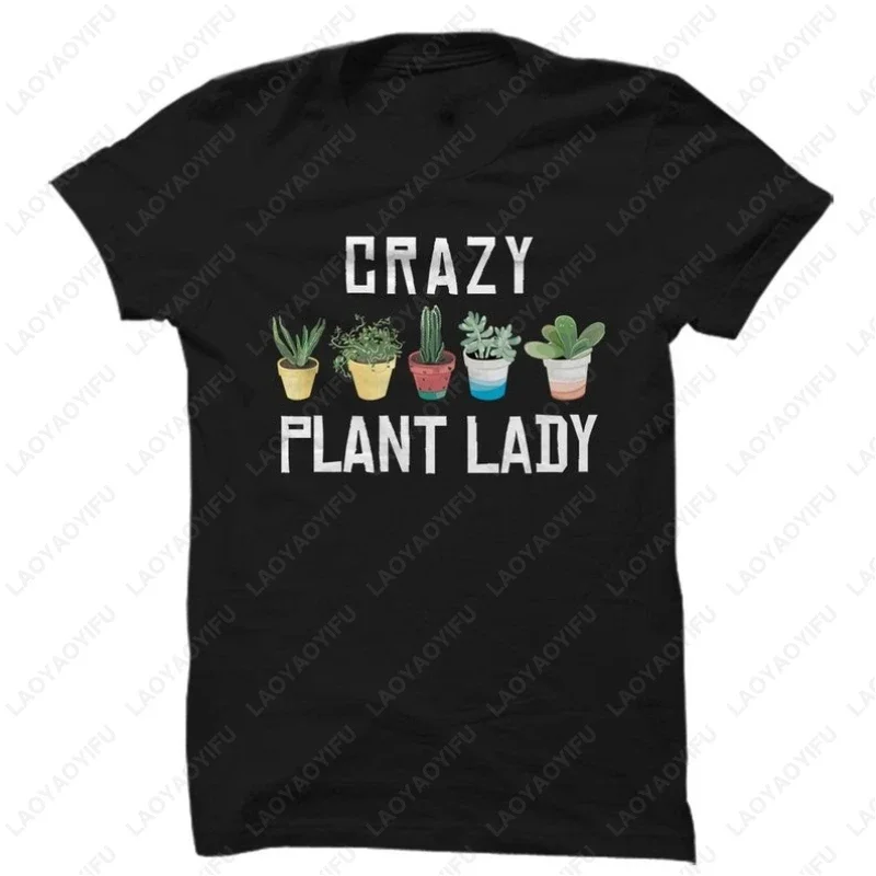 Crazy Plant Lady Florist Gardener Cactus TShirt Simple Style All Match Tops Men Women Cotton Classics Clothing Aesthetic Tees