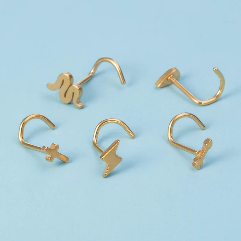 1pc Stainless Steel Nose Stud Nose Piercing Snake Cross Nose Ring Nariz Bone Studs Nostril Screws for Women Man Body Jewelry 20G