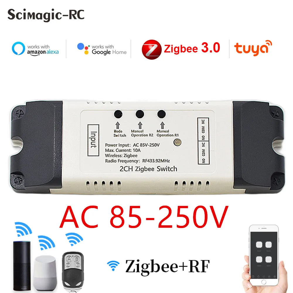 Zigbee 3.0 1 via RF Gateway Smart Switch 12V 24V AC DC WIFI Tuya Telecomando 433 Interruttore della luce 10A Rele Relè autobloccante