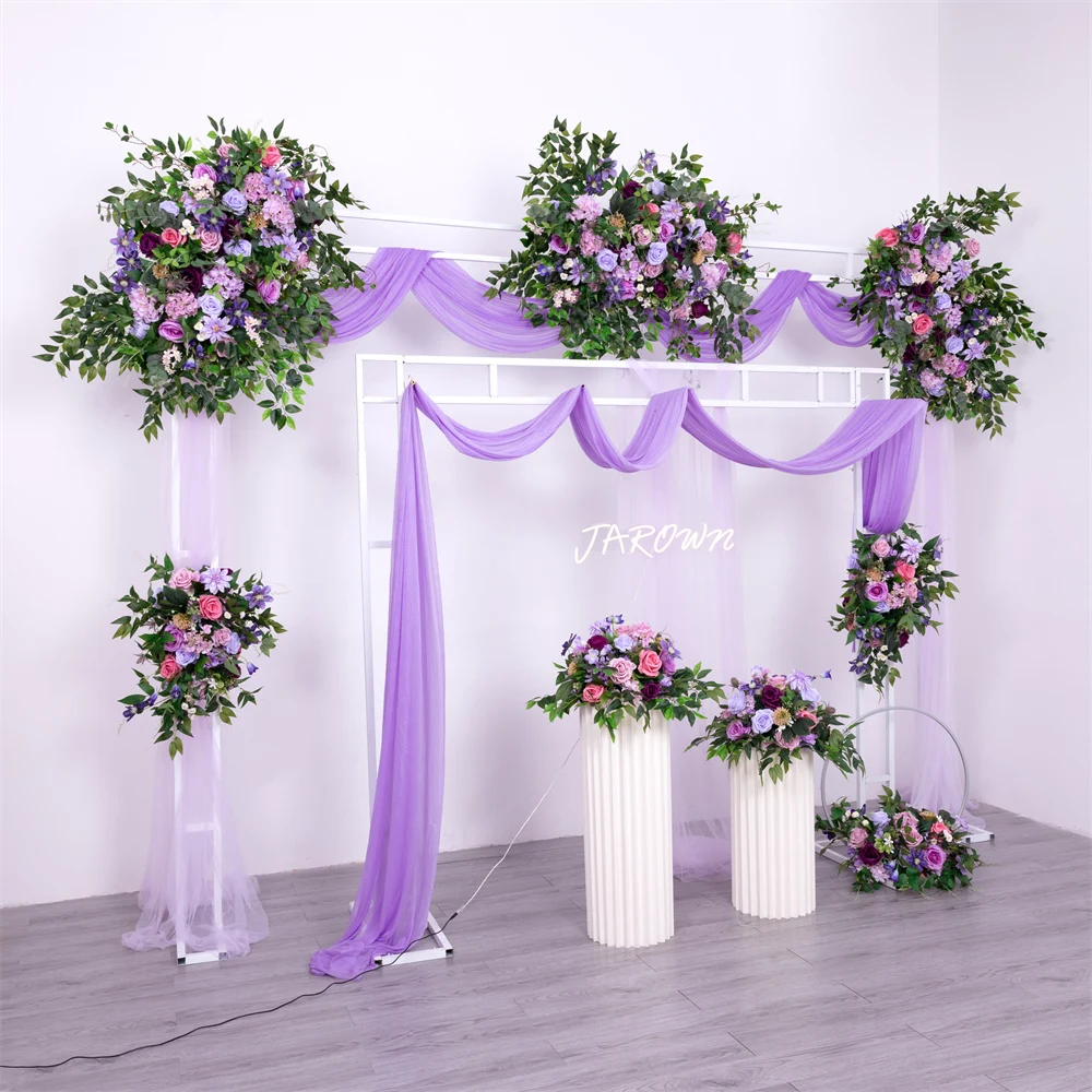 

Customized Floral Arrangement Luxury Pink Purple Rose Hydrangea Artificial Flower Runner for Wedding Backdrop Decor Event Props