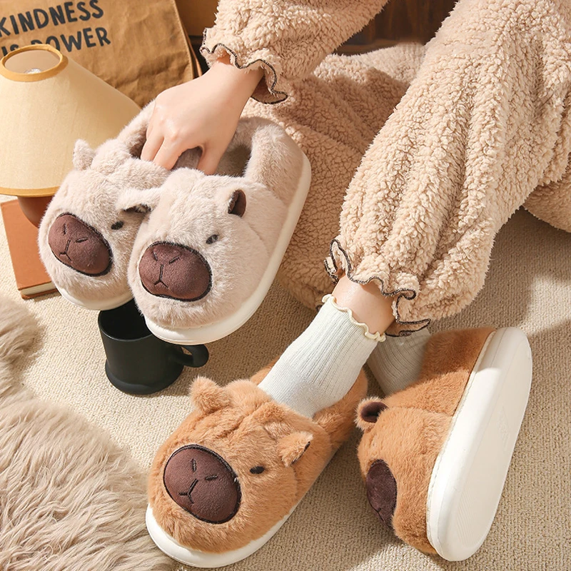 Capybara Anime Pluche Winter Leuke Meisjes Y2K Katoen Slippers Cartoon Paar Modellen Thuis Warm Antislip Verdikte Slippers Ins