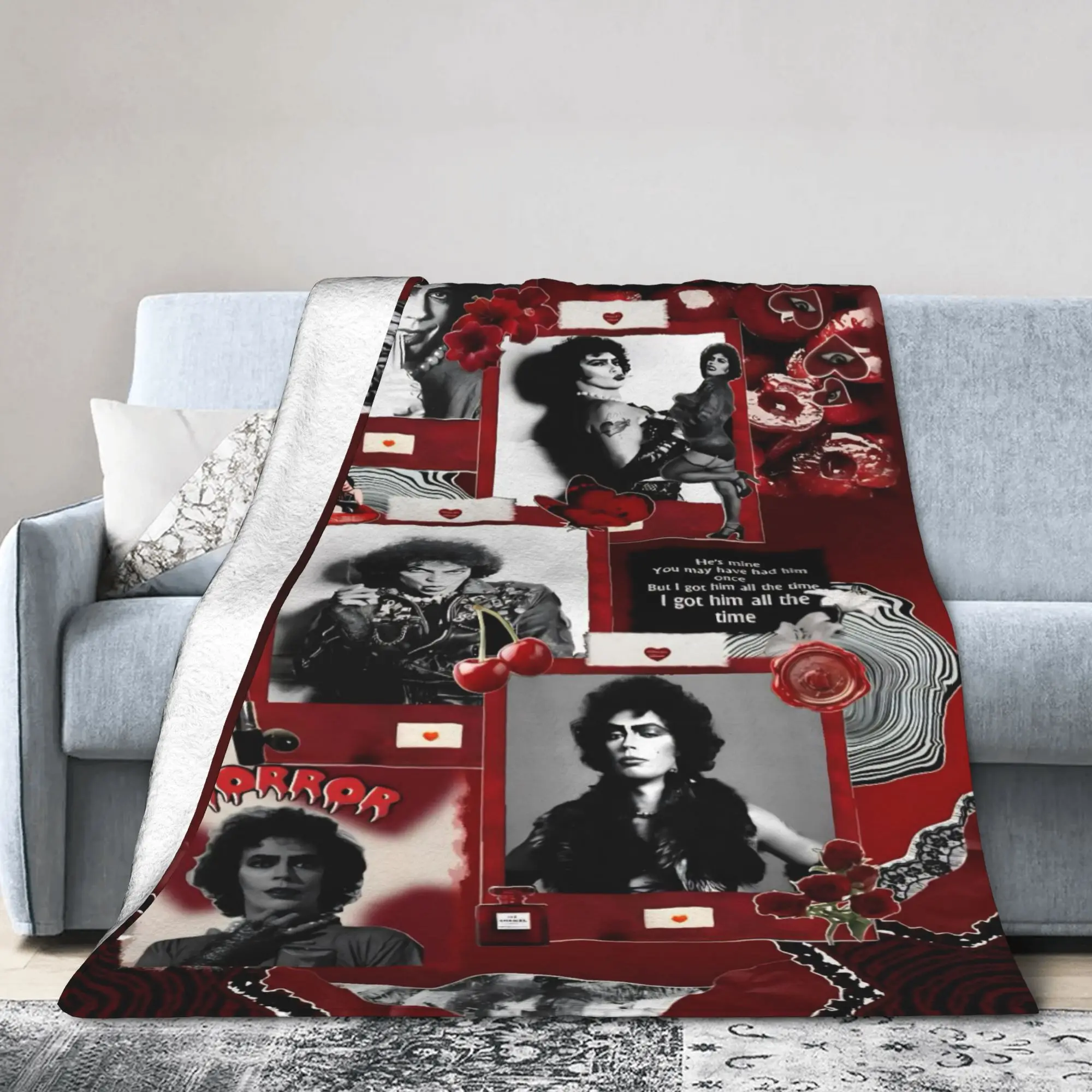Tim Curry Frank Fleece Throw Blankets The Rocky Horror Picture Show Blankets for Bed Outdoor Lightweight Bedroom Quilt