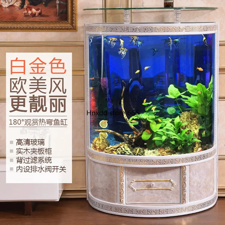 European-Style Living Room Fish Globe Household Medium and Large Glass One-Click Drainage Floor Aquarium