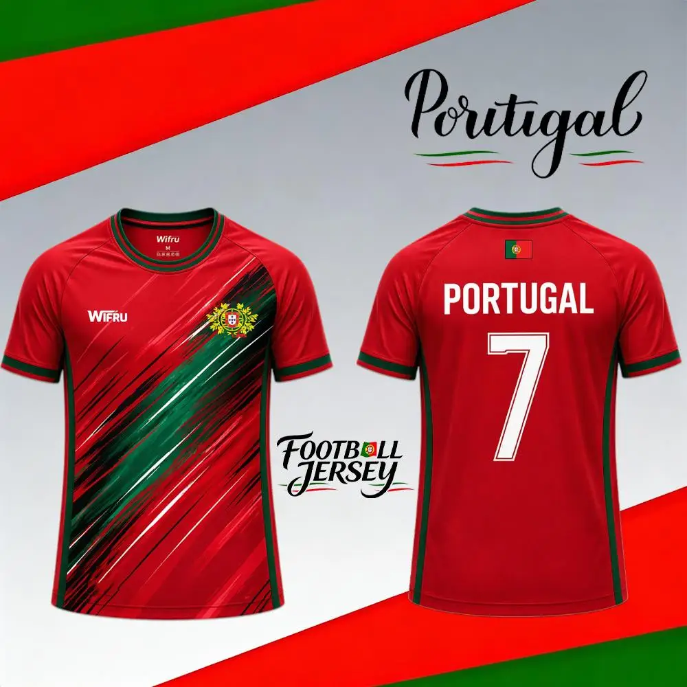 

New Portugal Flag Football Jersey Outdoor Sports Training Breathable Soccer Short Sleeve T-shirt Men's And Women's Casual Top