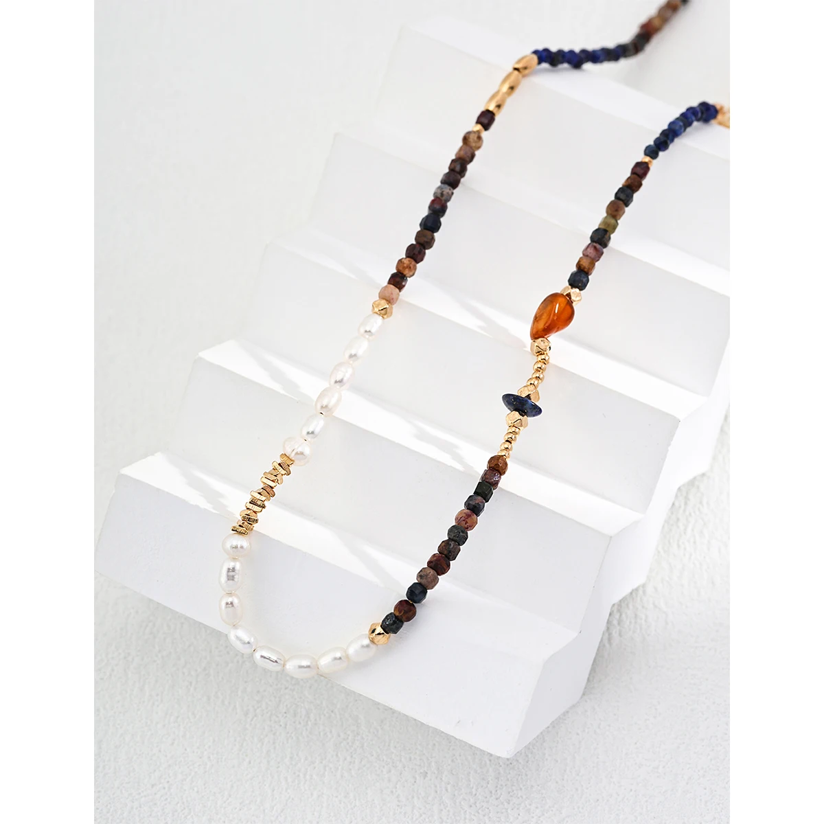 Full Body S925 Pure Silver Plated With 18K Real Gold | Natural Freshwater Pearls | Lapis Lazuli Necklace | Chain Length 38+6CM