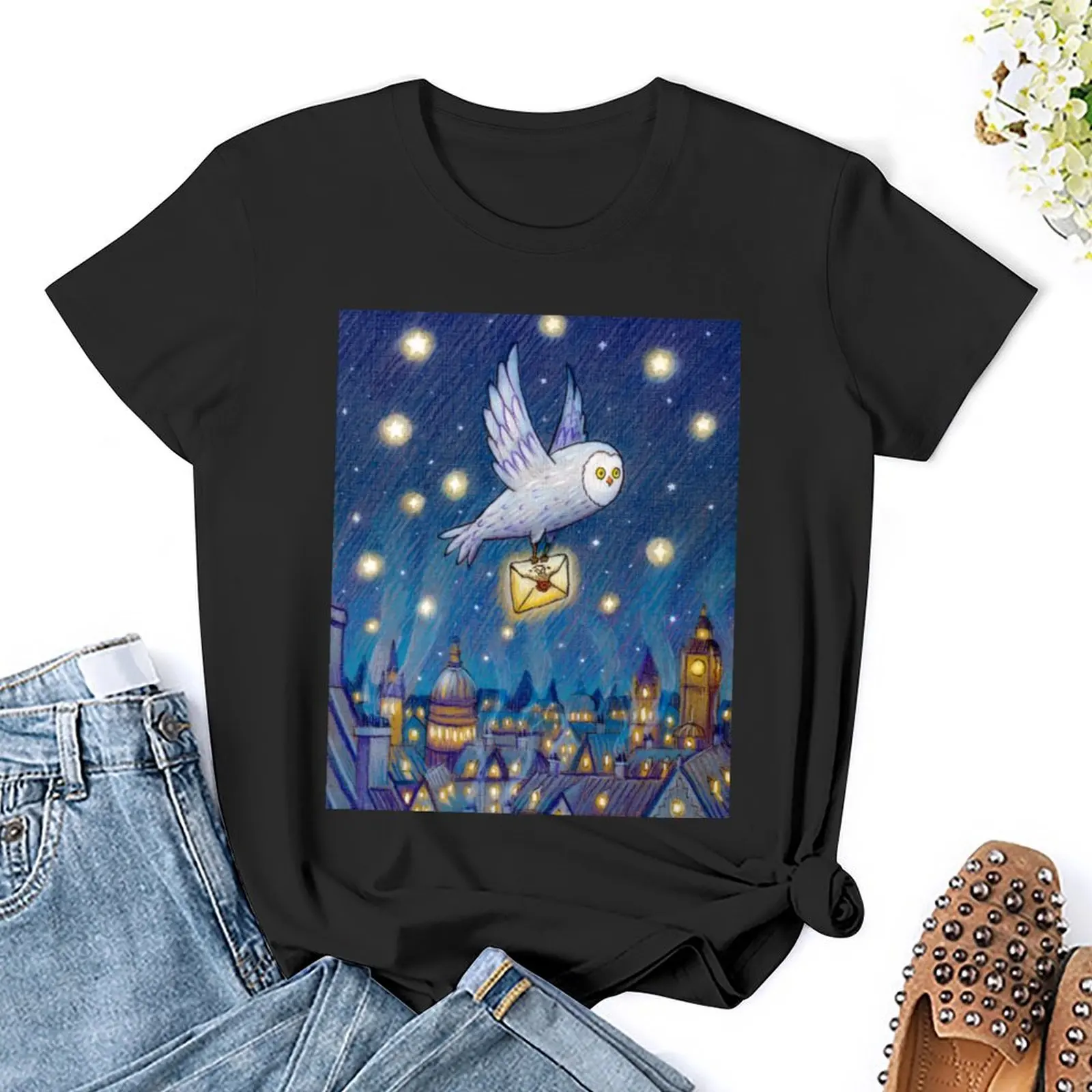 Magic owl T-Shirt hippie clothes animal print shirt for girls korean fashion anime clothes Woman T-shirts