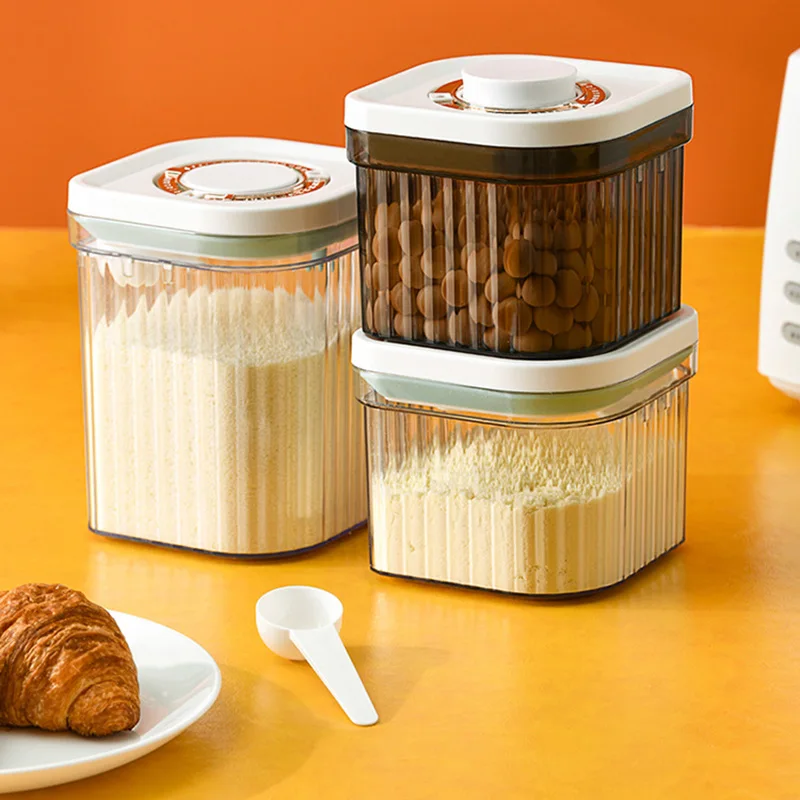 

Пластиковый простой резервуар для хранения под давлением для муки, закусок, зерен, детского сухого молока, большая герметичная банка для риса с легкой крышкой для прессования