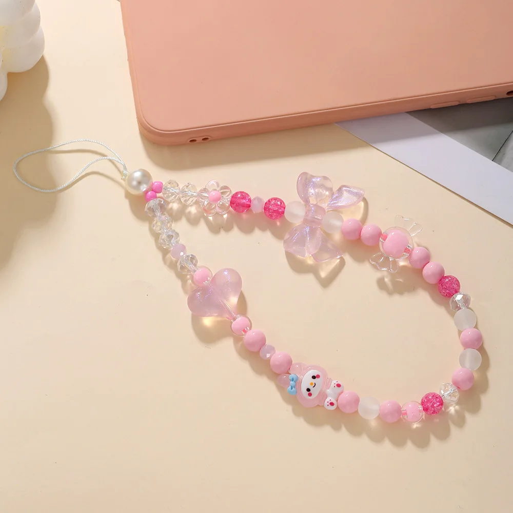 Sanrio Mobile Phone Pendant Hanging Rope Decoration Melody Kuromi Cinnamoroll Cartoon Beaded Book Bag Accessories Girl Gift