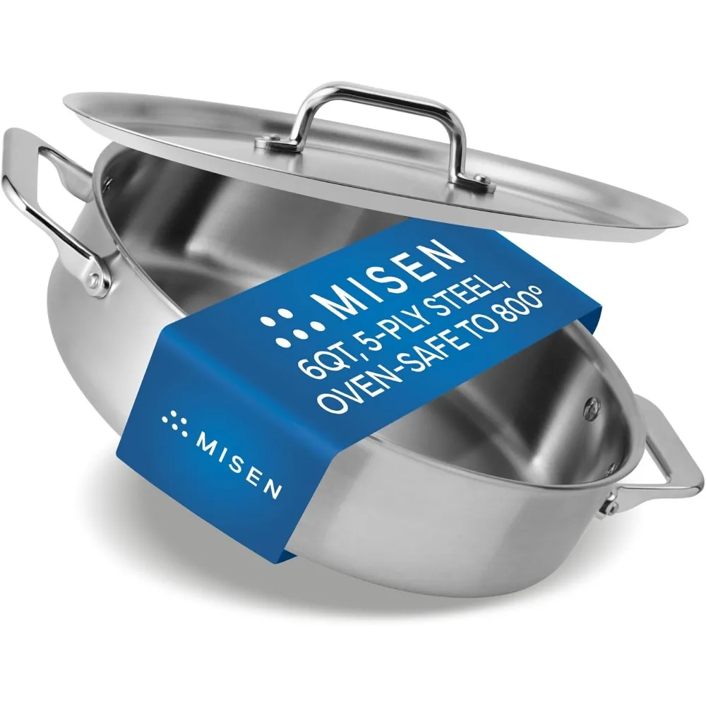

Misen 5-Ply Stainless Steel 6QT Rondeau – Wide, Flat Cooking Surface - Even Heating, Perfect Searing - Durable, Versatile Cookwa