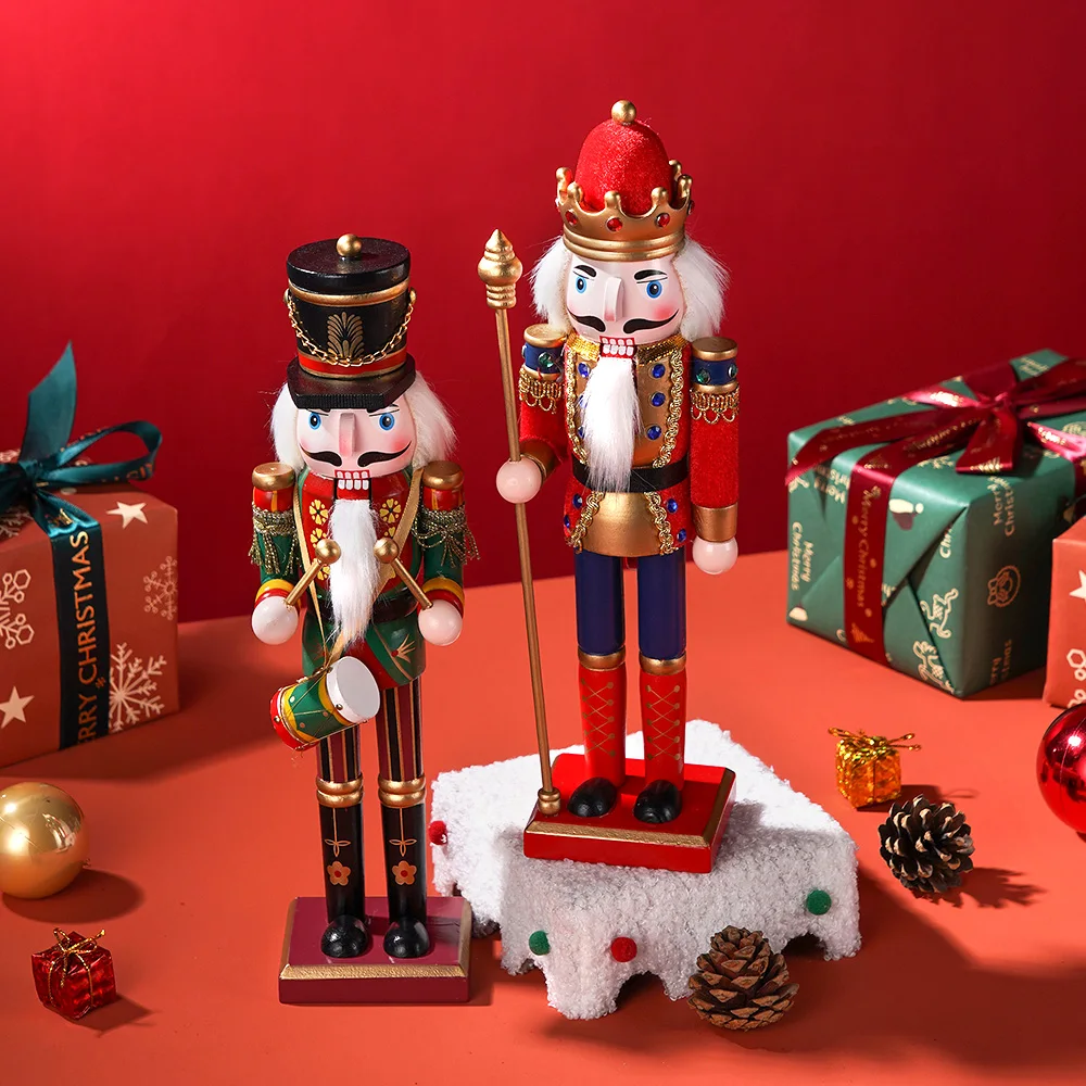 2PC Wooden Nutcracker Soldier Set Handmade Christmas Decor Puppet Ornaments Home Office Desk Festive Gift Stocking Stuffers Holi