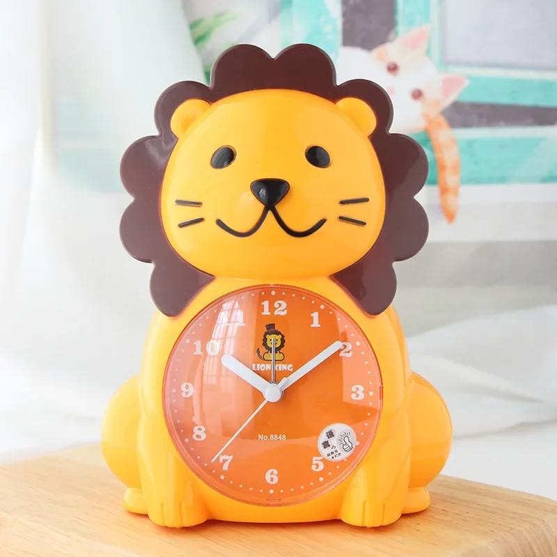 Sunchamo Children's Cute Little Lion Alarm Clock Cartoon Can Speak Mute Luminous Bedside for Student Metal Stopwatch Home Decore