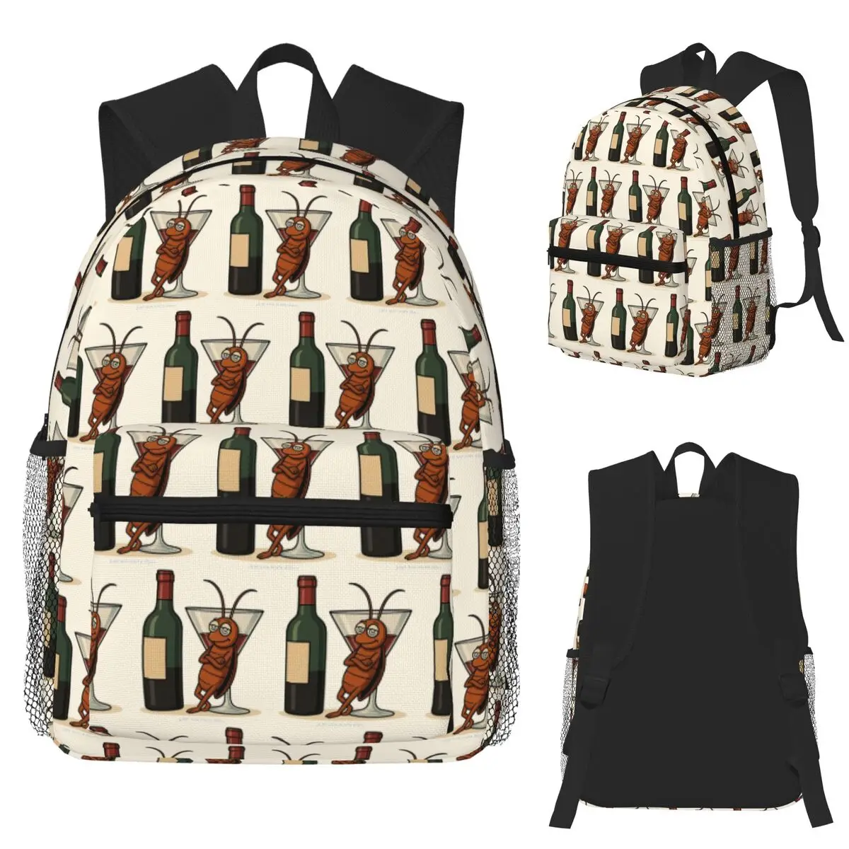 

Drunk Cockroach In A Wine Glass Student Backpack School Bag Hiking Travel Daypack for Men Women Fashion Bookbag Shoulder Bags
