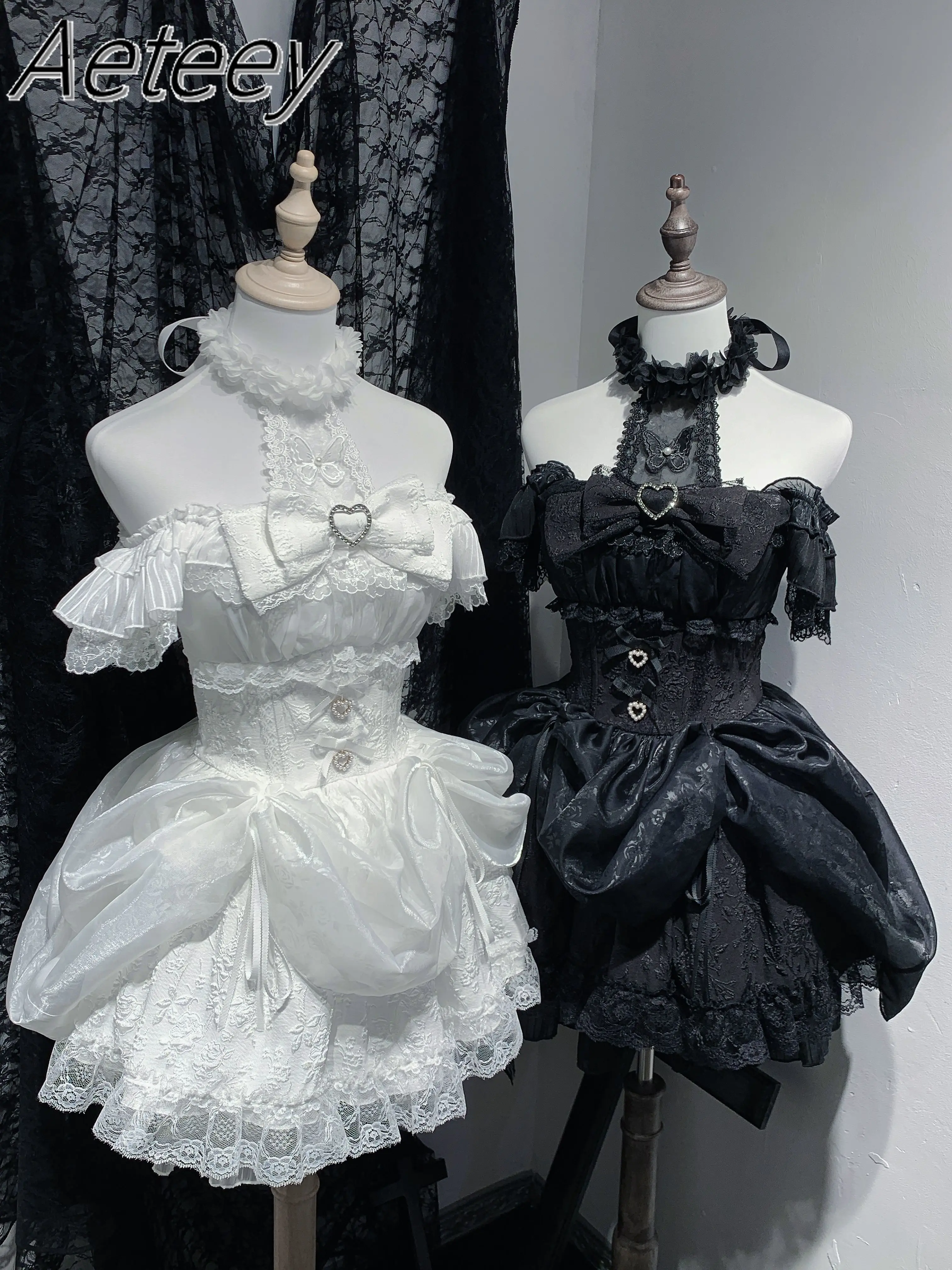 Sukienka damska w stylu japońskim, seksowna, podkreślająca dekolt, z efektem pendulum, czarno-biała, gotycka, cosplay, dla dziewczyn, produkcja masowa, oryginalny projekt.