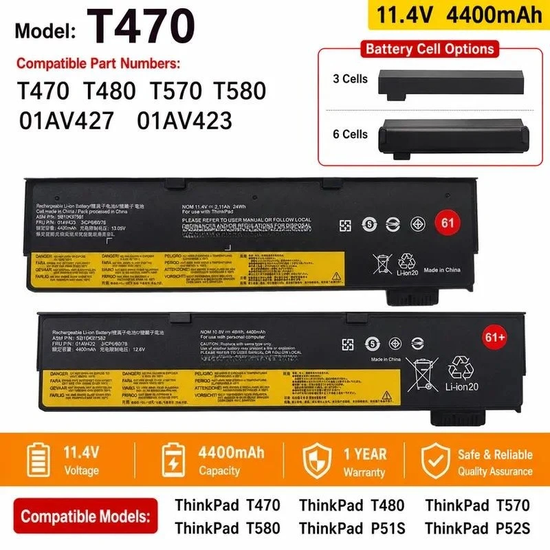 Applicable Lenovo Thingkpad T470 T480 T570 T580 P51S P52S Laptop Battery