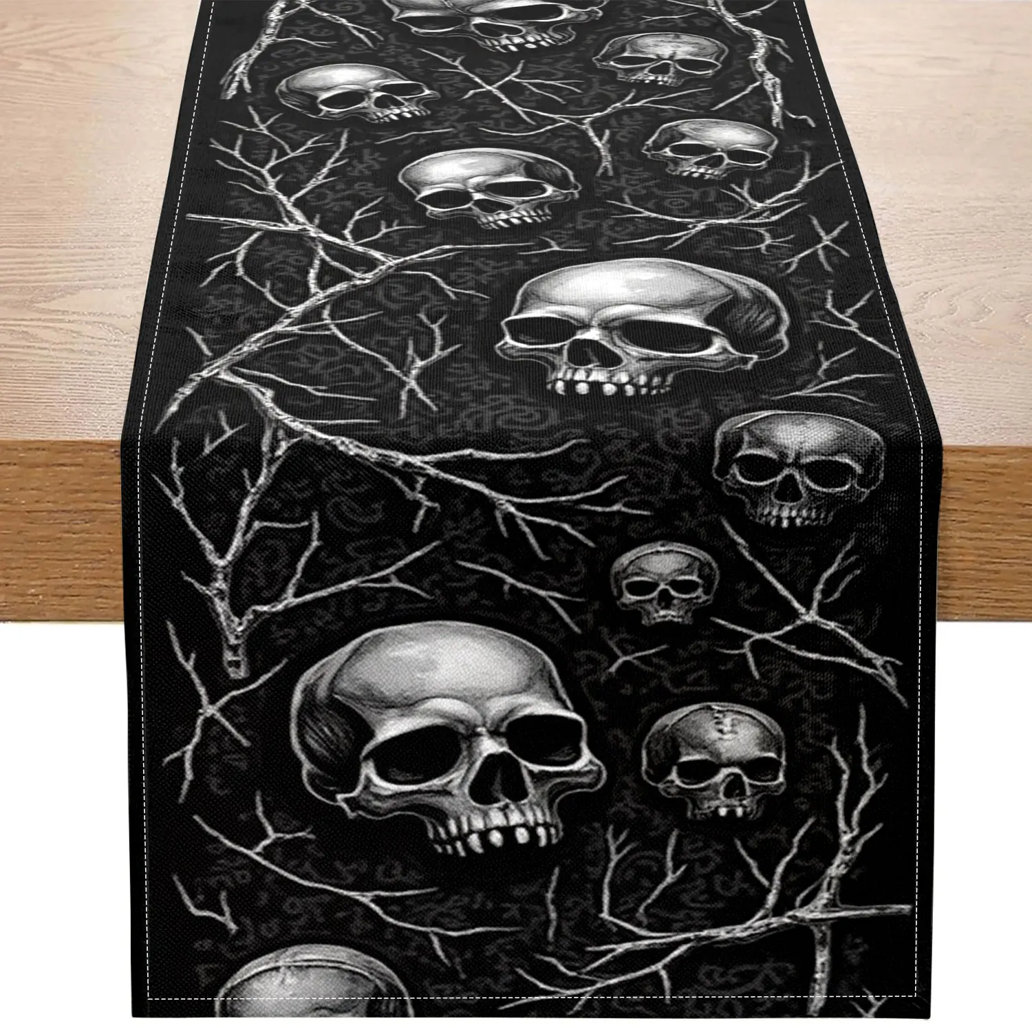 

1 Piece of Dark Skull and Withered Branch Themed Table Runner, with Mysterious Patterns That Are Eye-Catching, Suitable for Halloween, Gothic-Style Parties, and Other Occasions