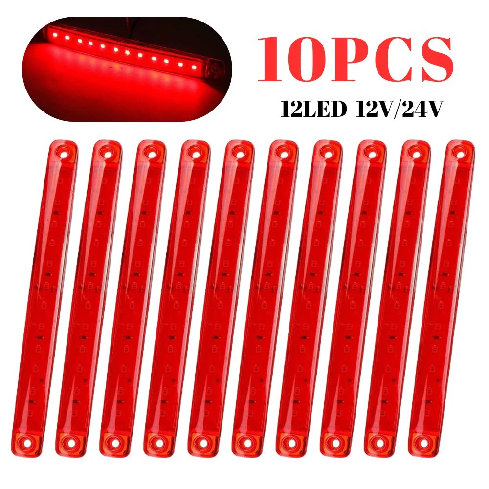 10PCS Red LED Marker Lights LED Parking Side Lights 12LED 24v Truck Side Marker Trailer Lorry Bus Turn Signal Lam Trailer 12V