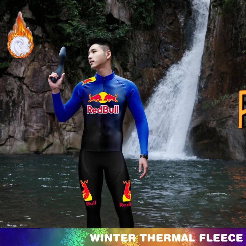 

Cycling Clothing Man Men's Jacket Mtb Red Bull Jersey Winter Thermal Fleece Suit Laser Cut Uniform Triathlon 2025 Sportswear Bib