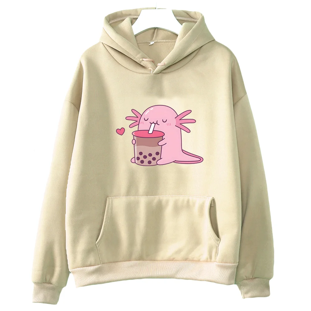 Axolotl-Sweats à capuche Boba Milk Tea pour femmes, Style coréen, Vêtements Kawaii PVD, Sweat à capuche graphique de dessin animé, Hiver, Sourire