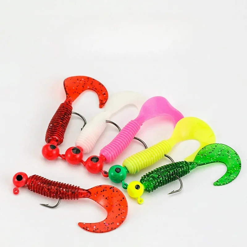 10Pcs/20pcslot  jig hook soft tail lure bait worm maggot silica fishing tackle grub bait for fishing perch tackle Silicone bait