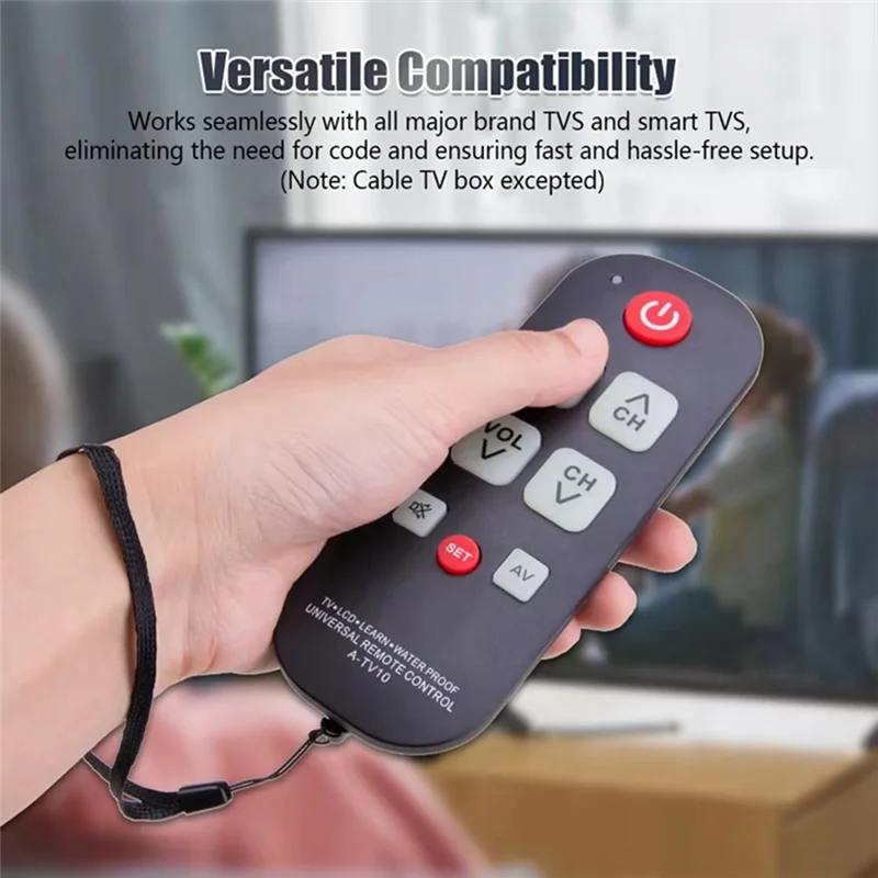 

【GLAD】Universal A-TV10 TV Remote For Seniors-2PCS Waterproof Simple Controller With LED Light Suitable For All TV Models