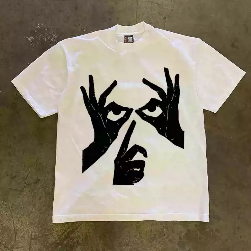 Unisex Abstract Hand & Eyes Graphic T‑Shirt Men Women Black White Minimal Graffiti Art Print Tee 100% Cotton Loose Aesthetic Streetwear Short Sleeve T Shirt.