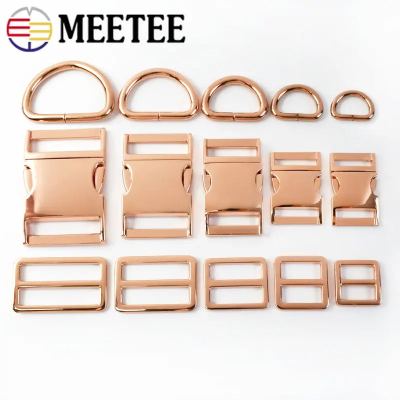 

2Sets 15-38mm RoseGold Side Release Buckle Tri Glide Adjust D Ring Clasp Bag Strap Dog Collar Belt Hook DIY Hardware Accessories