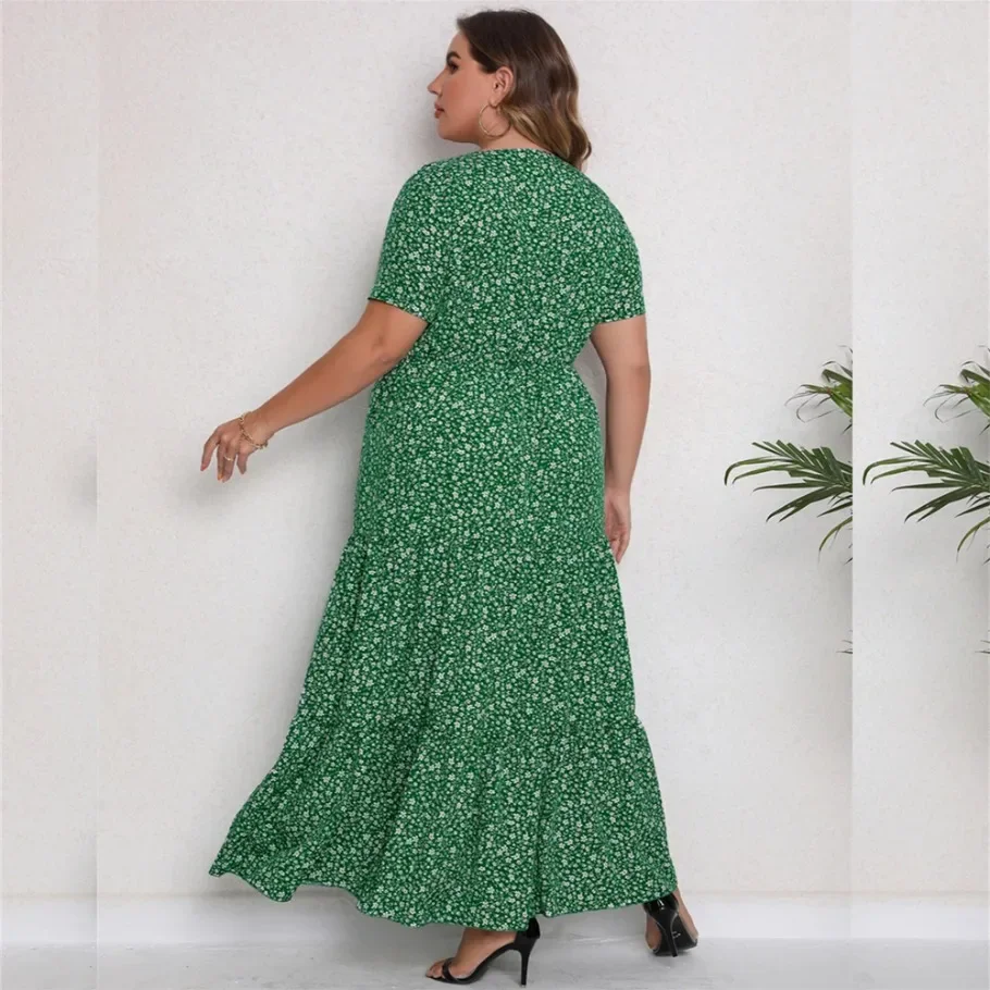 2024 Summer New Hot Sale Plus Size Round Neck Short Sleeve Dress For Women