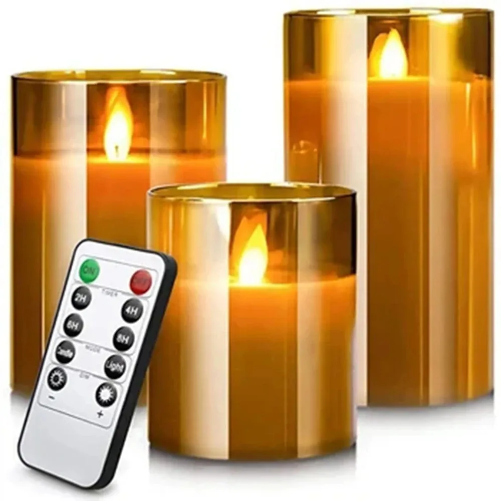 Flameless Candles Candle Lights, Remote Control Timer Flickering Battery Operated 3PCS for Christmas Wedding Home Decor