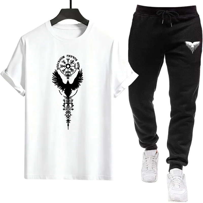

Men Tracksuit T-shirt + Sweatpants Urban Casual Fashion O-neck Short Sleeve Tees Outfits 2piece for Spring Summer Men's Clothing