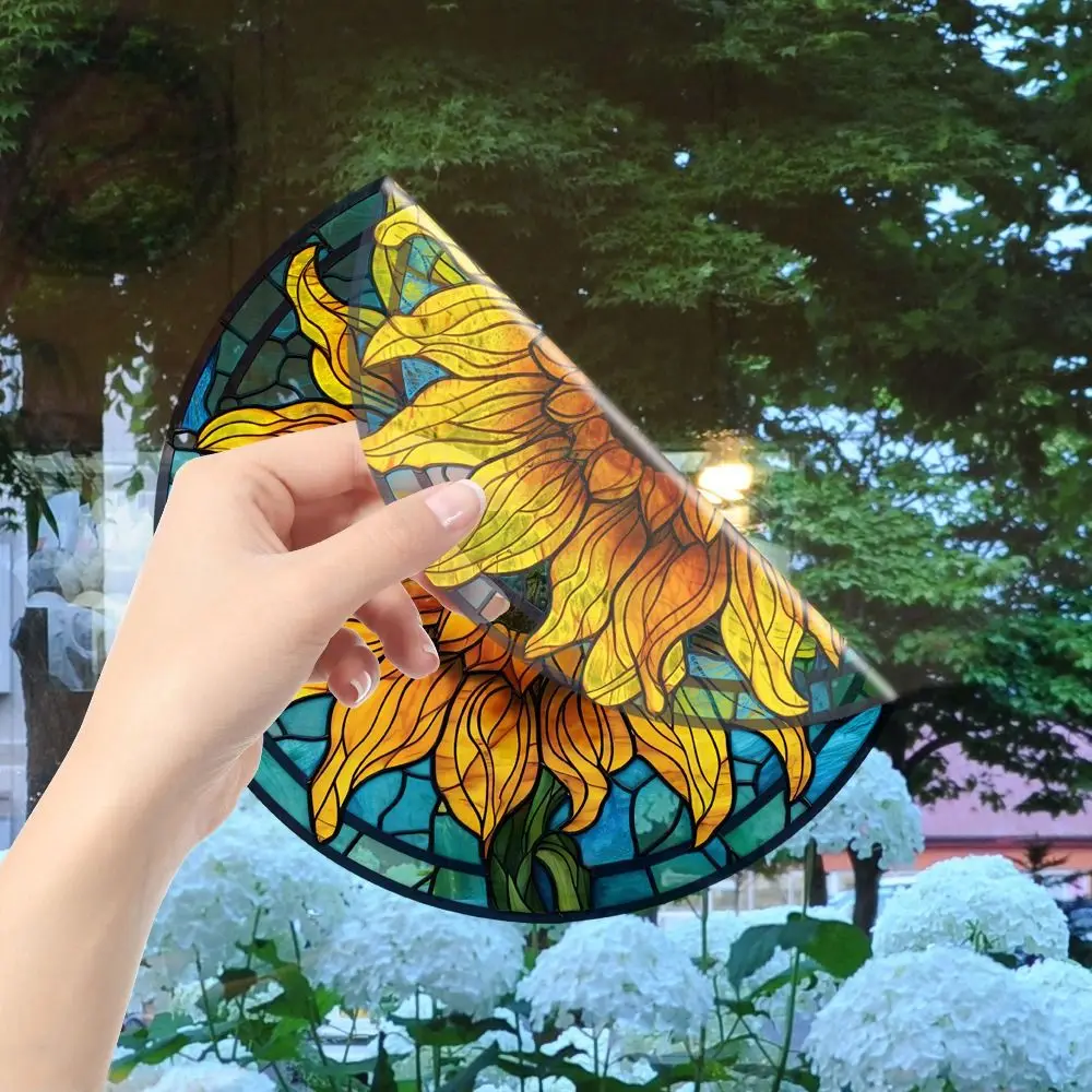 Colorful Hummingbird Flower Pattern Window Glass Sticker Removable PVC Anti-collision Decorative Film Window Clings Home&Office