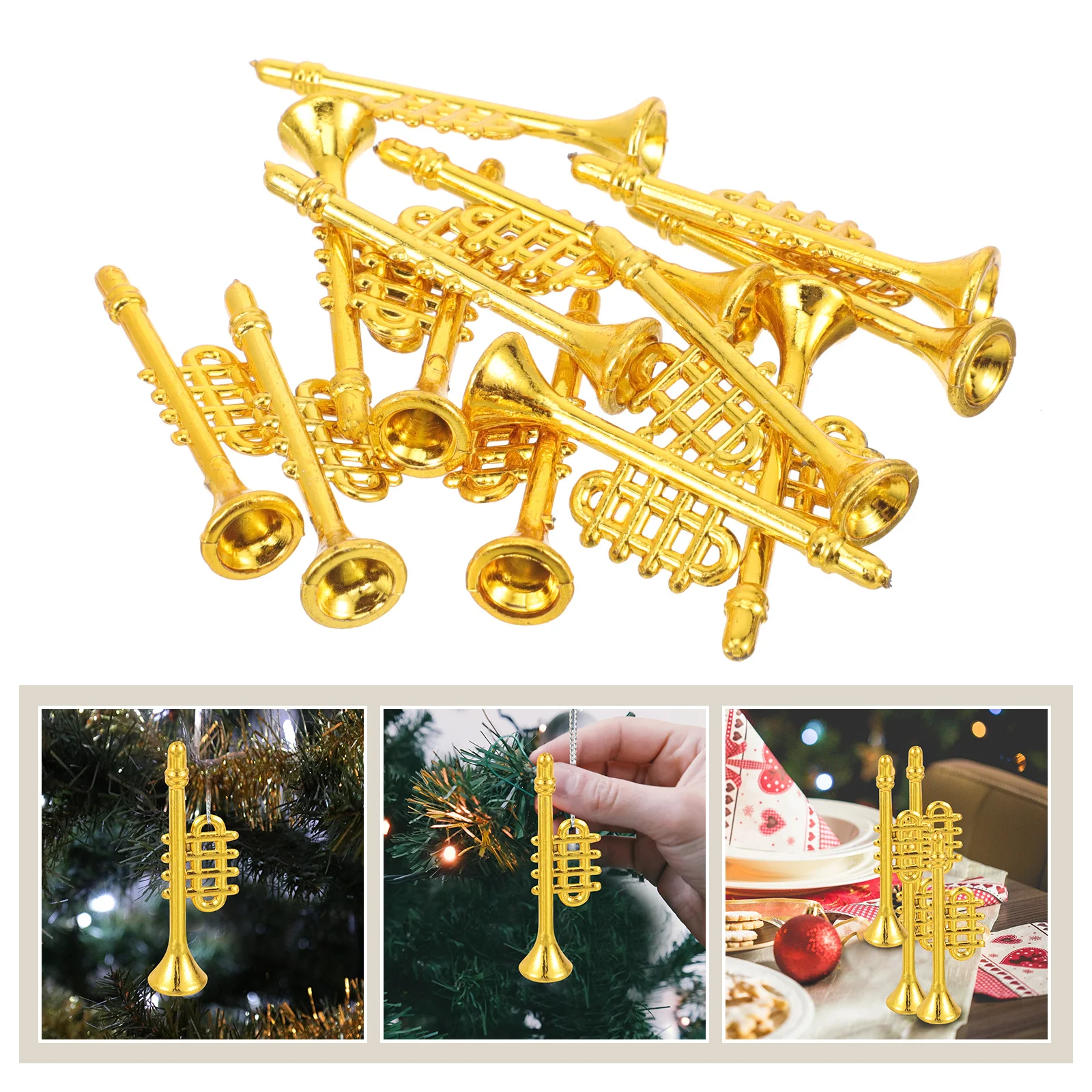 

10Pcs Christmas Tree Musical Instruments Ornaments Trumpet Xmas Hanging Decorations for Home Store Party