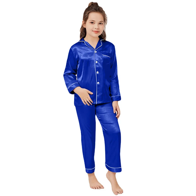 Retail Kids Children Pajamas Set Girls Boys Satin Silk Pajama Sets Girl Sleepwear Long Sleeve Top and Pants D70