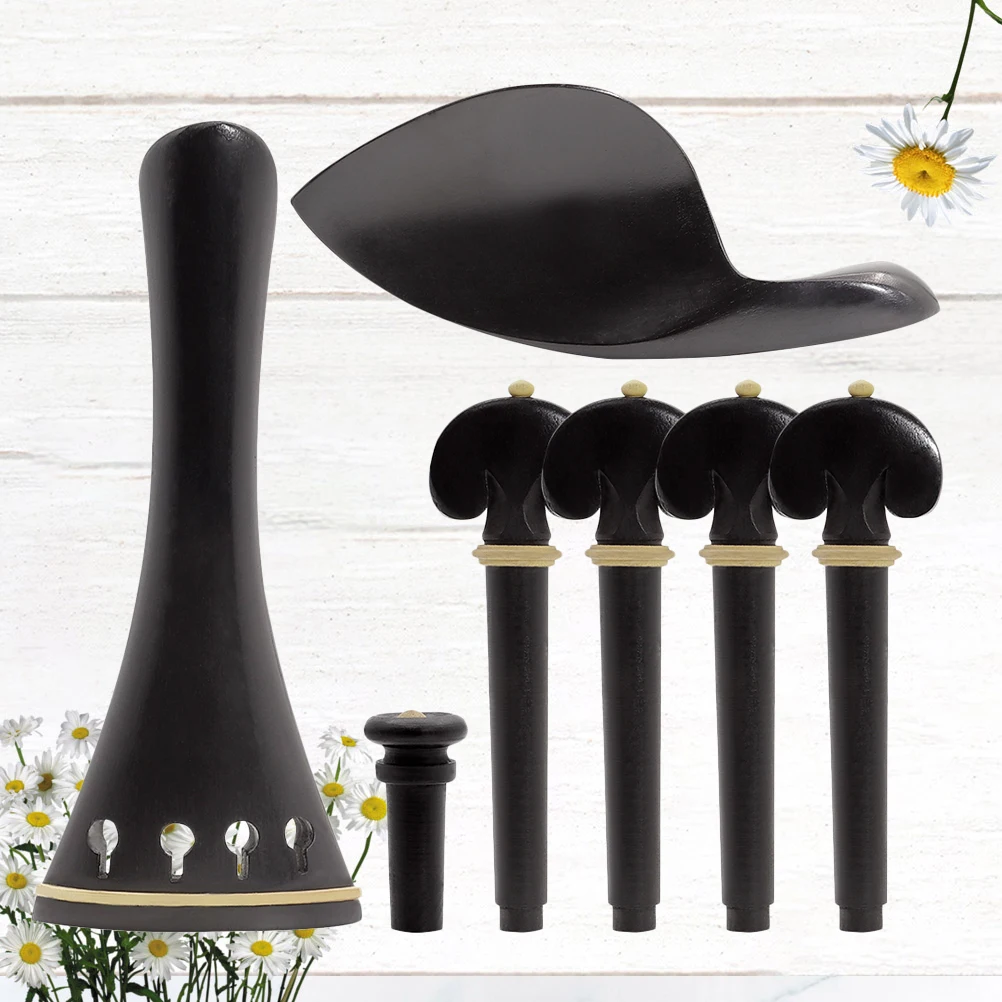 

Violin Accessories Ebony Chinrest Tailpiece Peg Endpin Parts for Beginner 4 4 Violin Fittings Comfortable Well Polished Easy