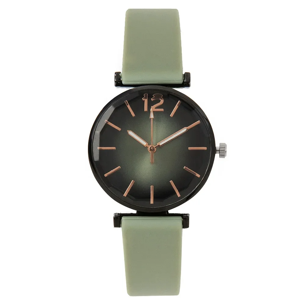 

Fashion Ladies Sports Simple Black Dial Quartz Watch Casual 2023 Hot Sale Green Silicone Strap Women Clock Dress Wristwatches