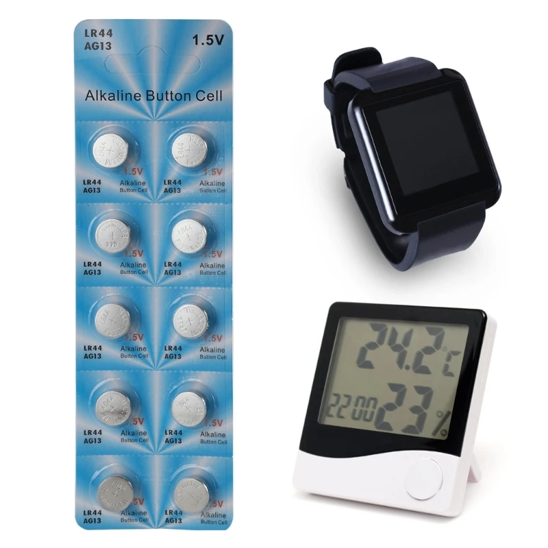 DX62 10PCS LR44 AG13 1.5V Button Coin Cell Batteries A76 357 357A LR1154 SR1154 SR44 For Toys, Watches, Games
