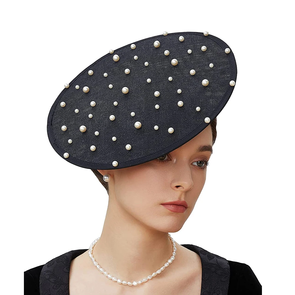 Pillbox Hats 20s 50s Vintage Fascinators Hat for Women with Pearl/Rivet Headband Bridal Wedding Tea Party Costume Party Headwear