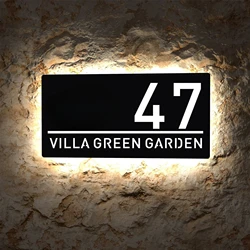 Private Customized Lighted House Plaque 3D LED Illuminated House Number Address Name Sign, Waterproof Outdoor Wall Acrylic Plate
